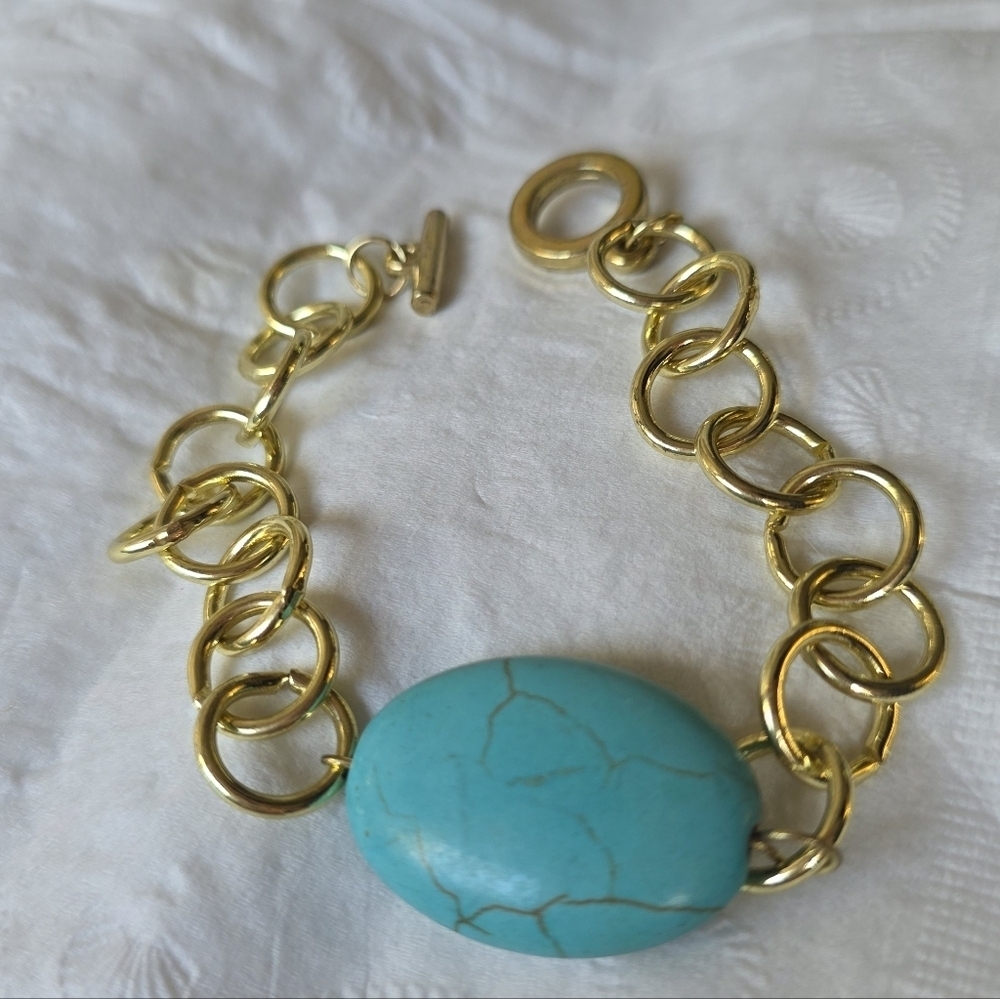 Rockcloud Turquoise aka Green Howlite Turquoise and Worry Stone, 8" BRACELET